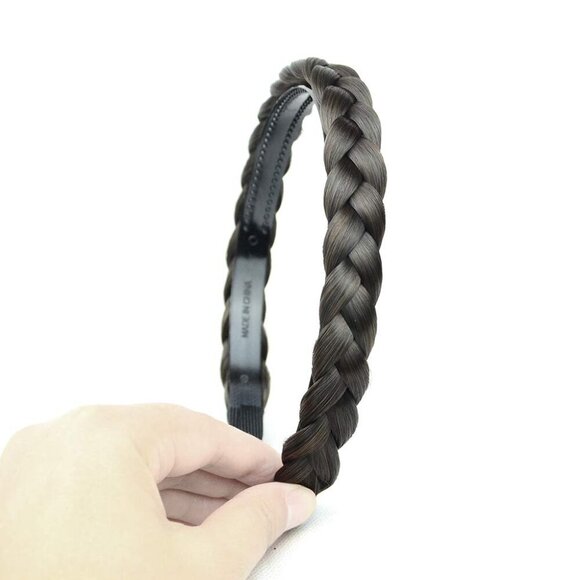 Braided Headband Synthetic Hair Dark Brown Hairband with Teeth for Women